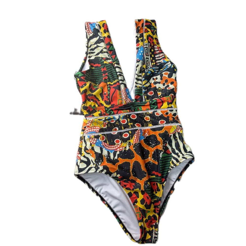 AVERIE Harlow Deep Plunge Wilde Print One Piece Swimsuit Size S